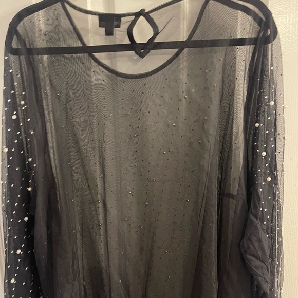 Torrid Black Mesh Top with Pearl Details - Picture 2 of 5